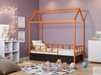 Кровать-домик Риччи Оранжевый ящики венге