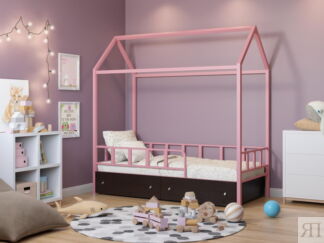 Кровать-домик Риччи Розовый ящики венге
