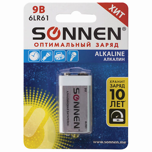 SONNEN Батарейка Alkaline, Крона (6LR61, 6LF22, 1604A) 1.0 MPL230075 фото 1