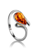 Изящное кольцо с золотистым янтарём «Гермия»