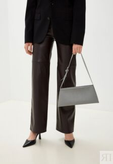 Женская кожаная сумка-багет серая A036 grey grain