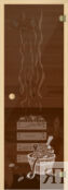 Дверь для бани АКМА Light Кноб 7х19 (бронза с рисунком Банька, 6 мм)