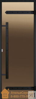 Дверь для сауны Harvia LEGEND 8х19 стеклянная, бронза, черная коробка сосна