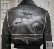 Кожаная куртка мужская Pretender Top Gun Vintage серая с рисунком Як-9