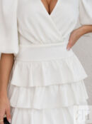 Платье короткое белое шелковое с воланами