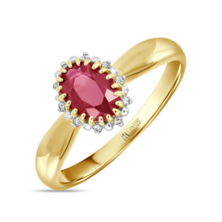 Золотое Кольцо с бриллиантами и рубином