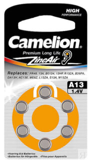 Батарейки Camelion ZA13 BL-6 / A13-BP6 1.4V 280mAh