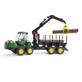 Машинка Bruder Трактор John Deere 1210E с прицепом с манипулятором и брёвна