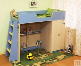 Детская кровать чердак фабрики Стиль Сказка-2 (со шкафом и игровой зоной)