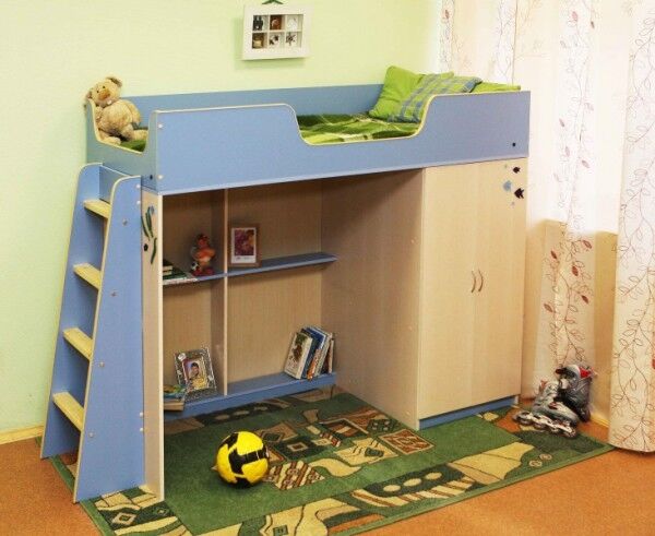 Детская кровать чердак фабрики Стиль Сказка-2 (со шкафом и игровой зоной)