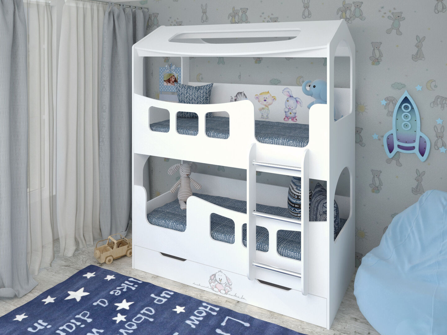 Детская кровать-домик с фотопечатью фабрики Стиль Звездочка 1Ф