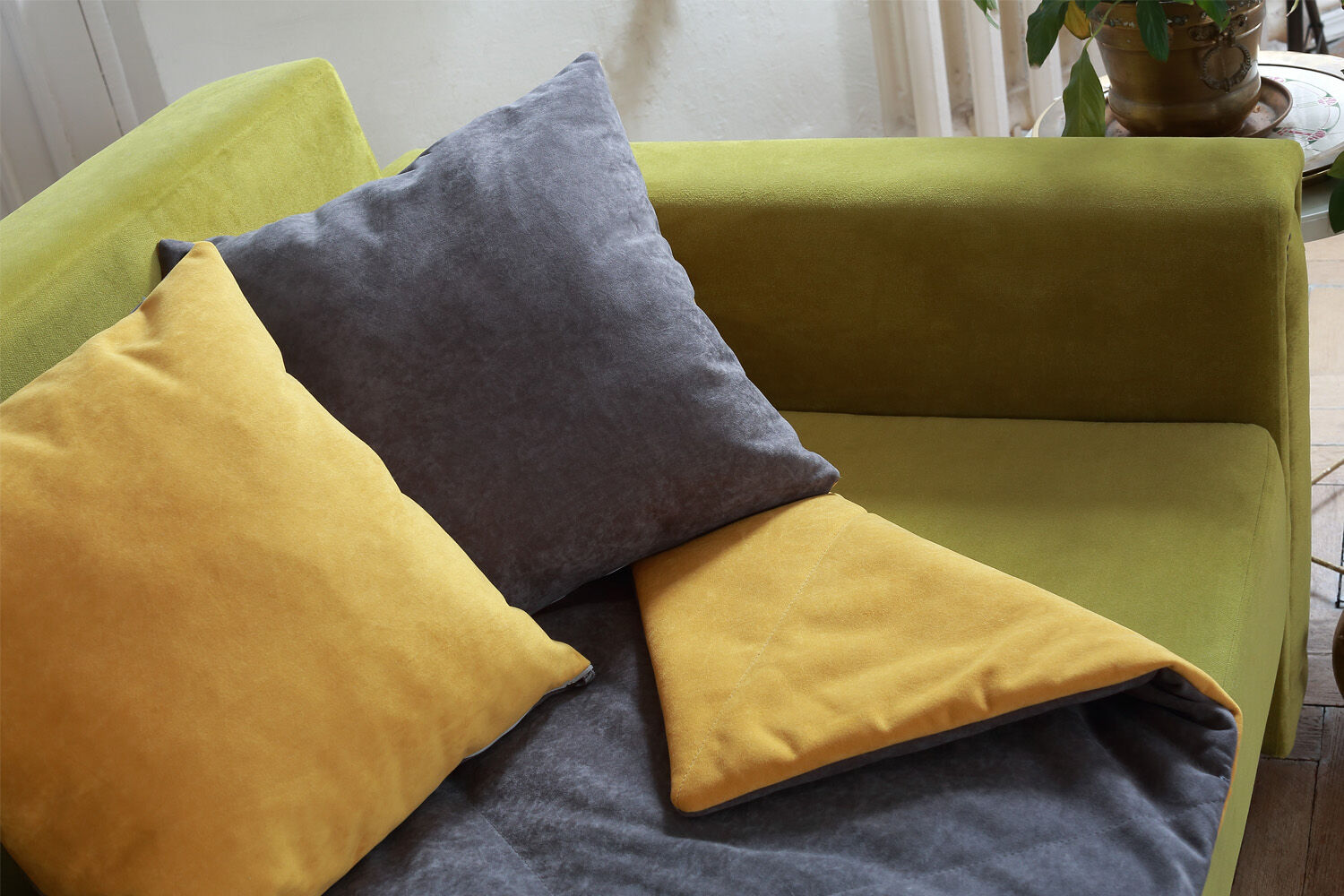 Топпер покрывало для дивана с подушками Lekki yellow/grafit