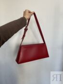 Женская сумка-багет из натуральной кожи красная A036 ruby