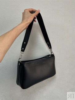 Женская сумка-багет из натуральной кожи черная A0411
