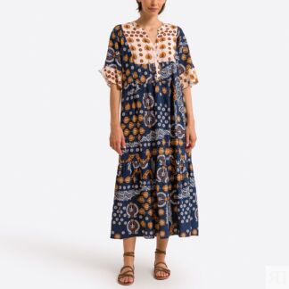 Платье Длинное расклешенное с этническим принтом 44/46 синий