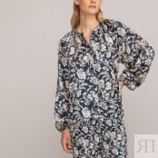 Блузка Широкая с воротником-стойкой цветочный принт 34 (FR) - 40 (RUS) сини