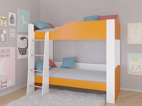 Детская двухъярусная кровать АСТРА 2 Белый/Оранжевый без ящика