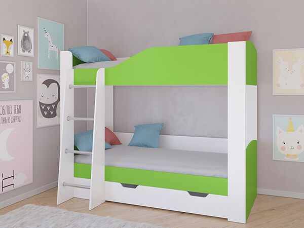 Детская двухъярусная кровать АСТРА 2  Белый/Салатовый с ящиком