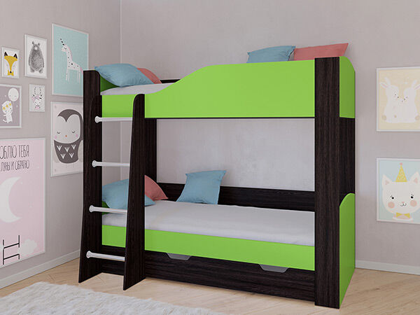 Детская двухъярусная кровать АСТРА 2 Венге/Салатовый с ящиком