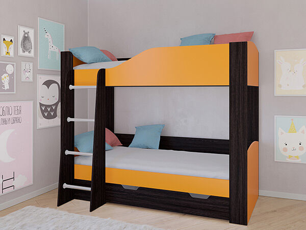 Детская двухъярусная кровать АСТРА 2 Венге/Оранжевый с ящиком