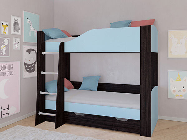 Детская двухъярусная кровать АСТРА 2 Венге/Голубой с ящиком