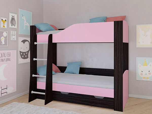 Детская двухъярусная кровать АСТРА 2 Венге/Розовый с ящиком