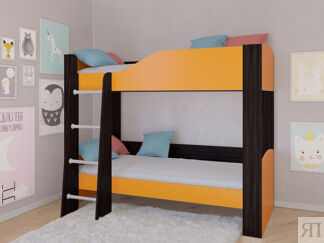 Детская двухъярусная кровать АСТРА 2 Венге/Оранжевый без ящика