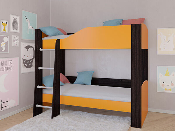 Детская двухъярусная кровать АСТРА 2 Венге/Оранжевый без ящика