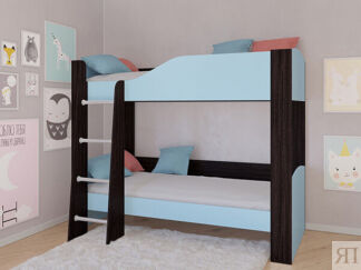 Детская двухъярусная кровать АСТРА 2 Венге/Голубой без ящика