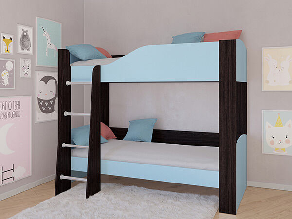 Детская двухъярусная кровать АСТРА 2 Венге/Голубой без ящика