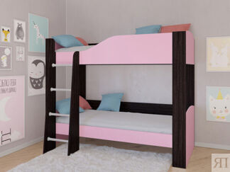 Детская двухъярусная кровать АСТРА 2 Венге/Розовый без ящика