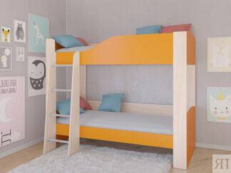 Детская двухъярусная кровать АСТРА 2 Дуб молочный/Оранжевый без ящика