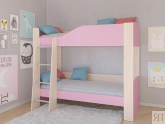 Детская двухъярусная кровать АСТРА 2 Дуб молочный/Розовый без ящика