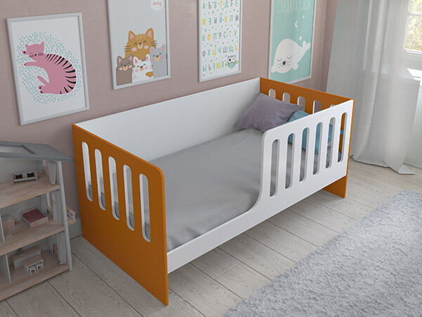 Детская кровать одноярусная Астра 12 без ящика Белый/Оранжевый