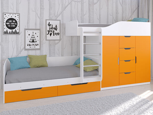 Детская двухъярусная кровать Астра 6 Белый/Оранжевый