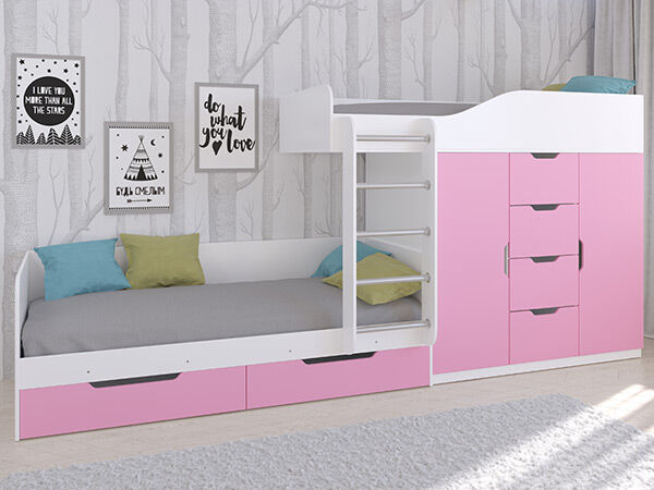 Детская двухъярусная кровать Астра 6 Белый/Розовый