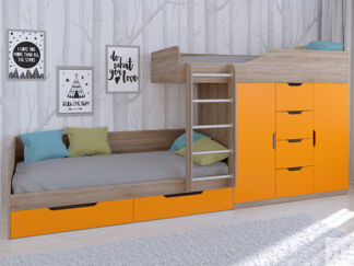 Детская двухъярусная кровать Астра 6  Сонома/Оранжевый