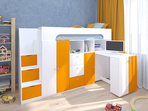 Детская кровать-чердак Астра 11 Белый/Оранжевый