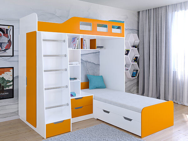 Детская двухъярусная кровать Астра 4  Белый/Оранжевый