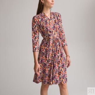Платье-миди Расклешенное с принтом и рукавами 34 54 фиолетовый