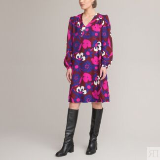 Платье Прямое средней длины с цветочным принтом 56 фиолетовый