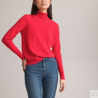 Пуловер С высоким воротником из тонкого трикотажа из кашемира L красный