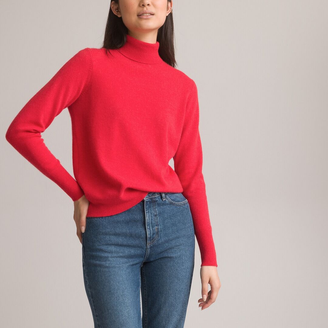 Пуловер С высоким воротником из тонкого трикотажа из кашемира L красный