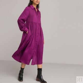 Длинное Платье-рубашка с длинными рукавами 42 фиолетовый