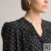 Блузка С принтом кружевная вставка длинные рукава 36 (FR) - 42 (RUS) черный
