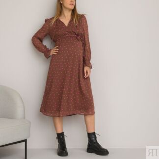 Платье Длинное для периода беременности принт в горошек 44 розовый