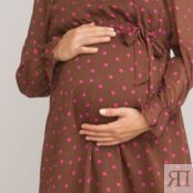 Платье Длинное для периода беременности принт в горошек 48 розовый