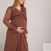 Платье Длинное для периода беременности принт в горошек 48 розовый