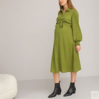 Платье-рубашка Для периода беременности с длинными рукавами 48 зеленый