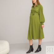 Платье-рубашка Для периода беременности с длинными рукавами 42 зеленый